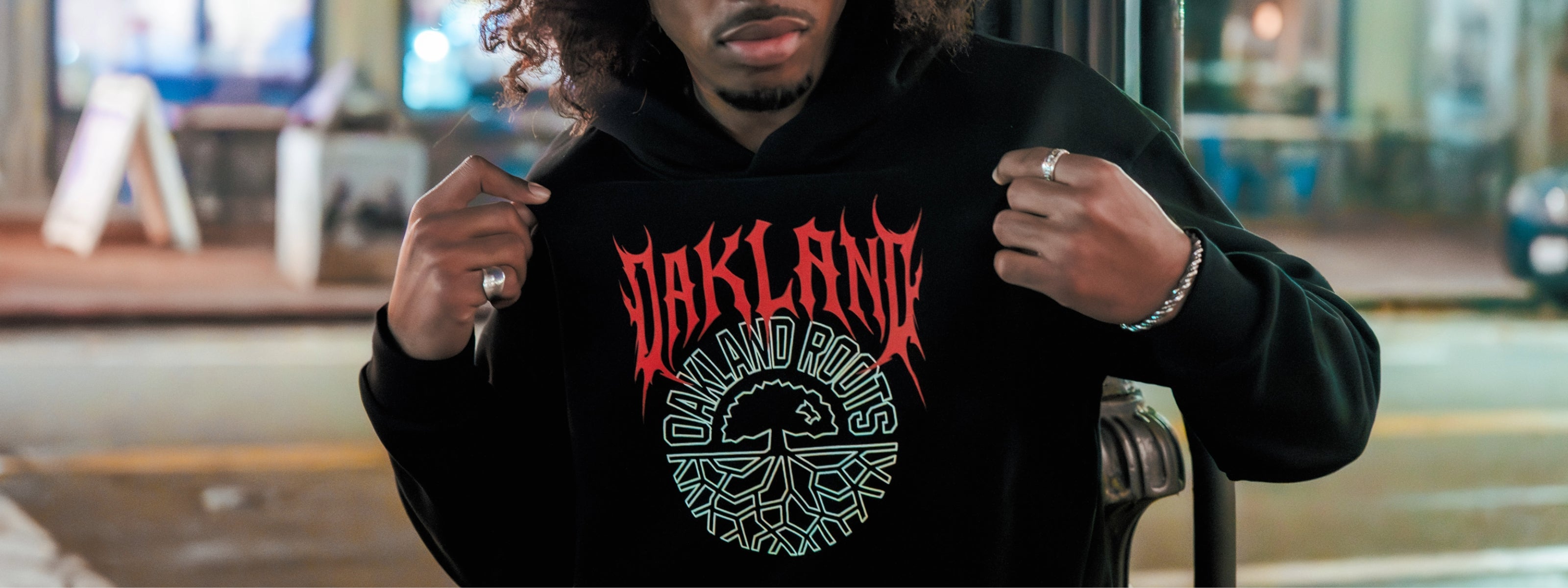 Oakland Roots SC Varsity jacket on model