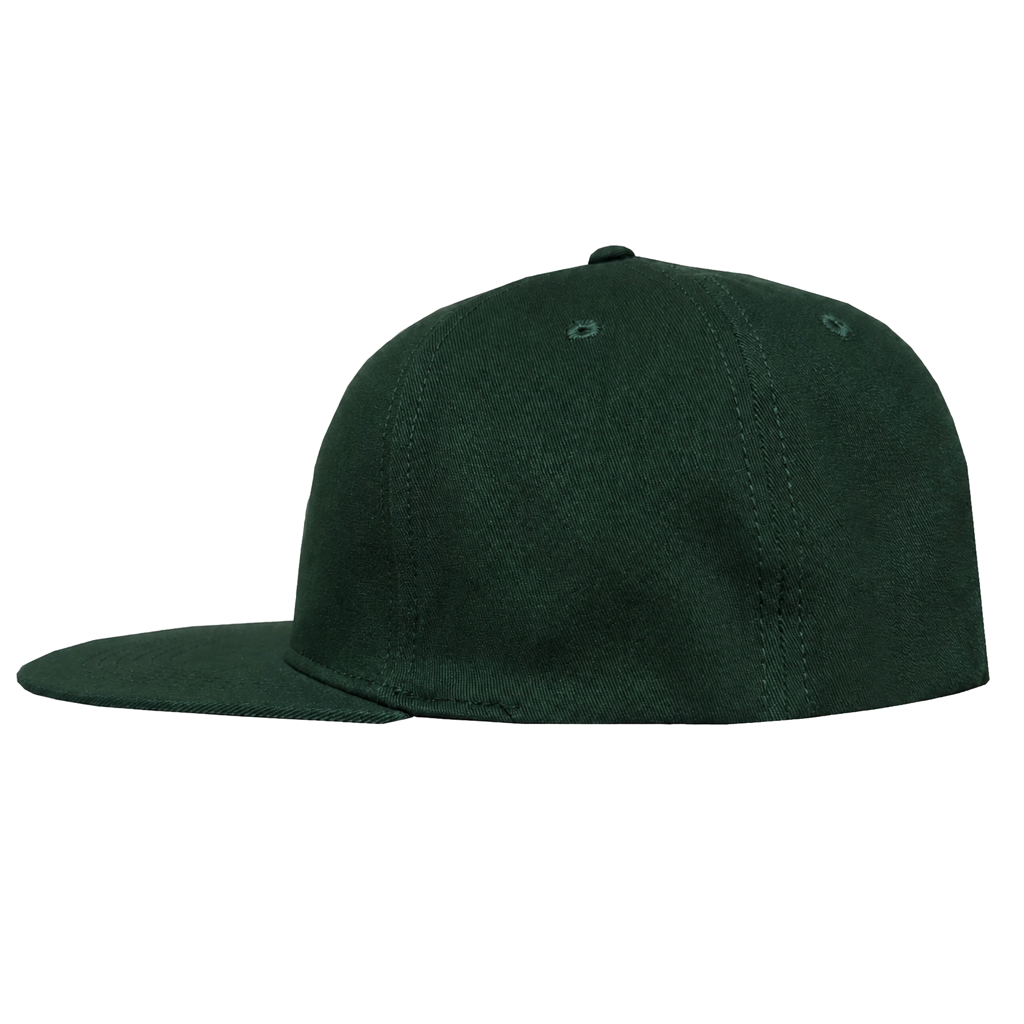 The Oakland Ballers Logo Hat by Oakland Ballers is a plain dark green cap with a flat brim, panel stitching, and small embroidered eyelets for ventilation, shown from the side against a white background.