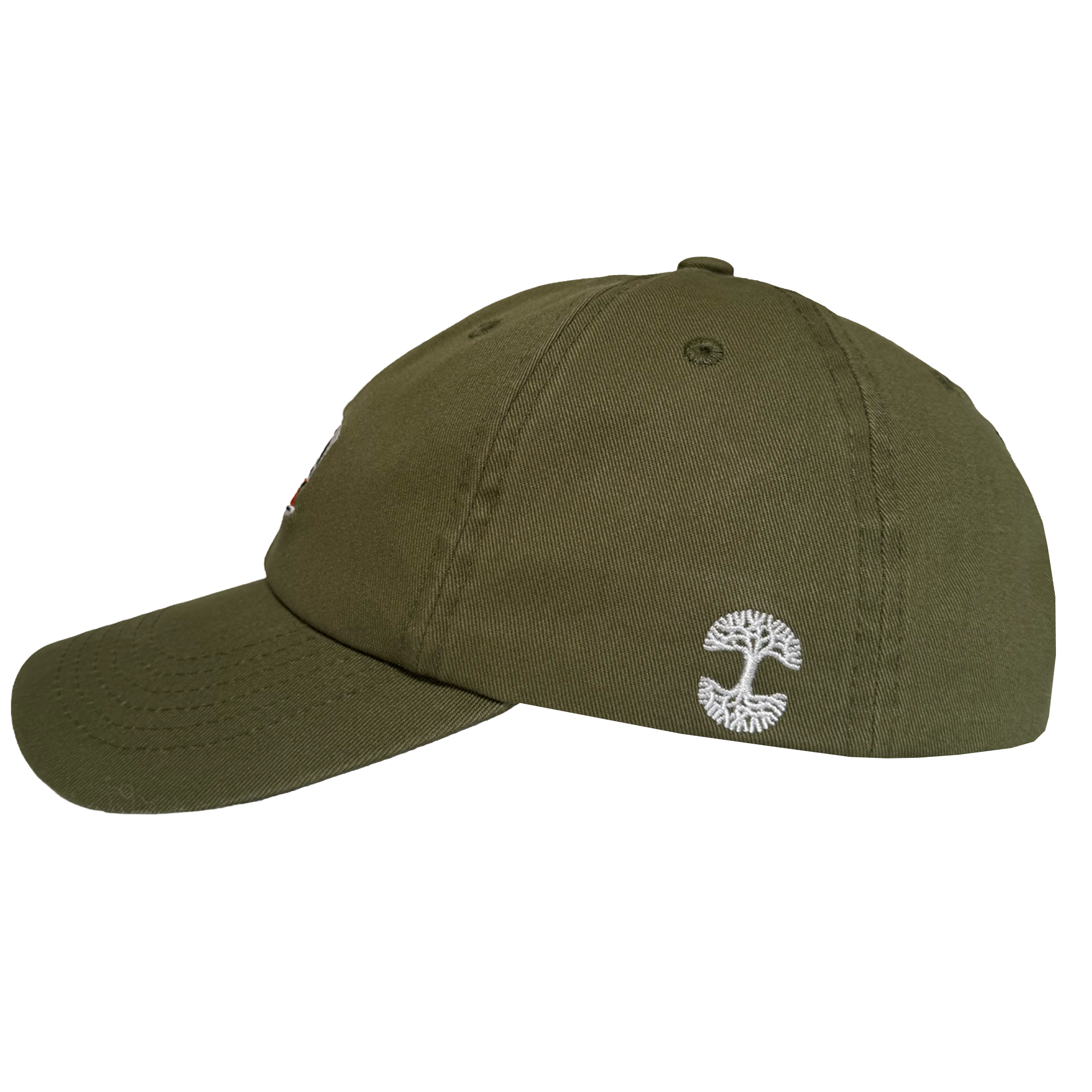 The Oaklandish AC Transit Dad Hat is a vintage-inspired olive green cap featuring a white embroidered tree logo on the side—perfect for showing your East Bay pride.